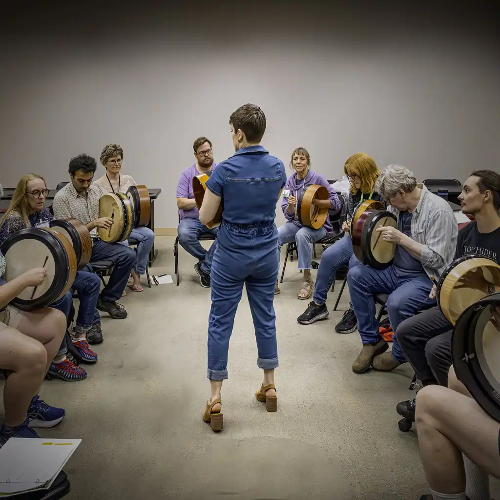 Anna Colliton teaching a bodhran workshop