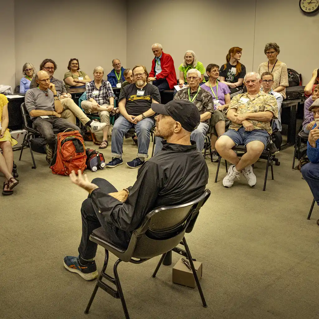 Kevin Crawford addressing the audience during an Irish Journey presentation